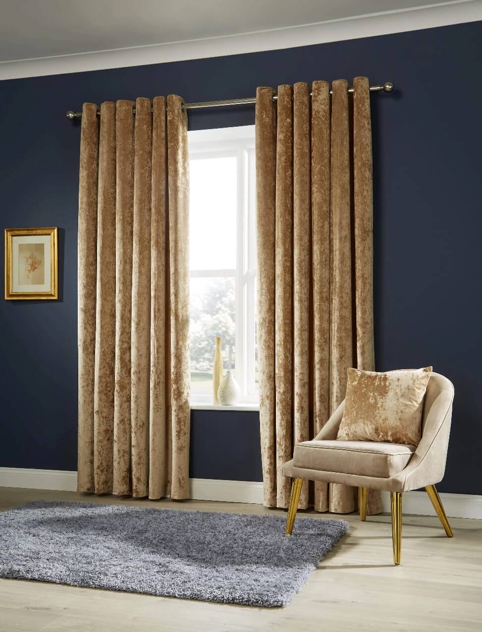 Luxury velvet curtains in a living room