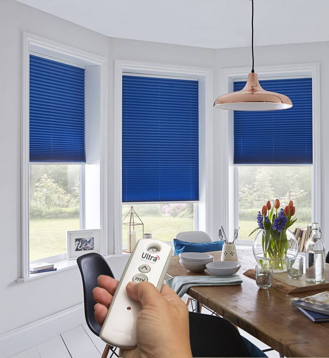 Motorised blinds in a modern living room