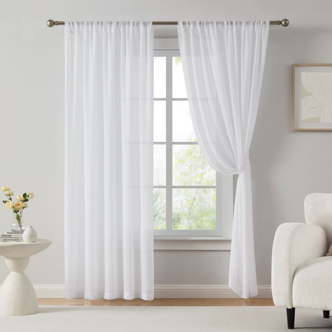 Elegant chiffon curtains in a living room