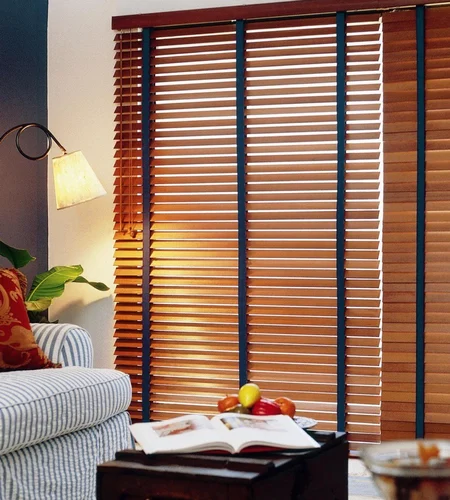 Wooden blinds in a modern living room